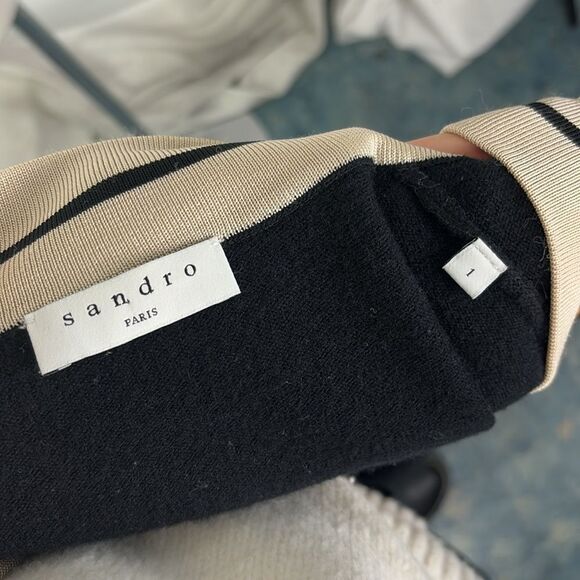 Sandro Colle Striped Neck Wool Cashmere Sweater - Picture 6 of 7